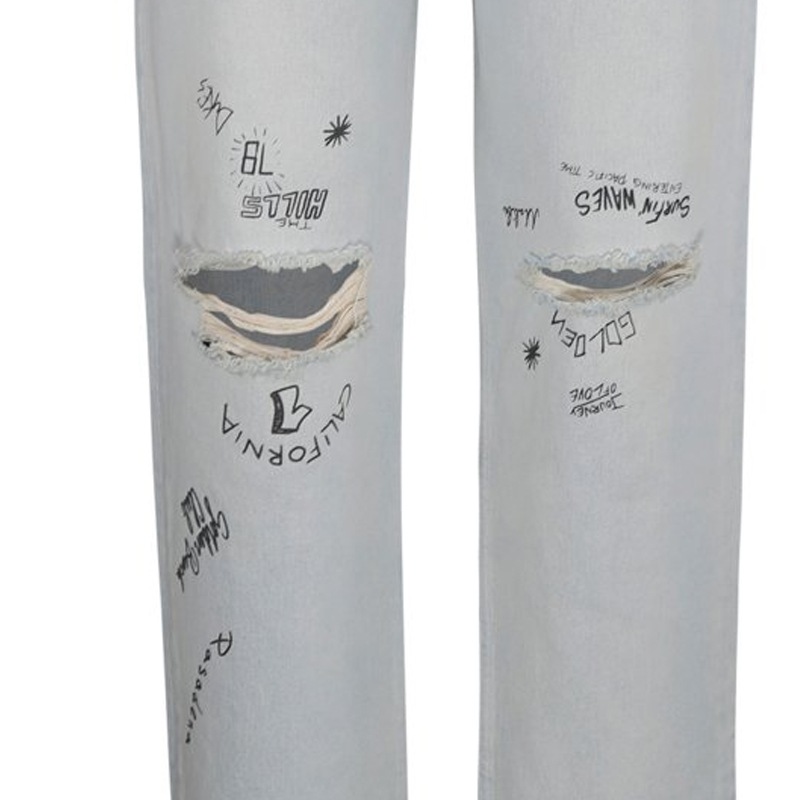 Details for ゴールデングース ブルー ダメージ ミッドライズ ジーンズ ジッパー付きルーズフィット GMP01186P00063550100