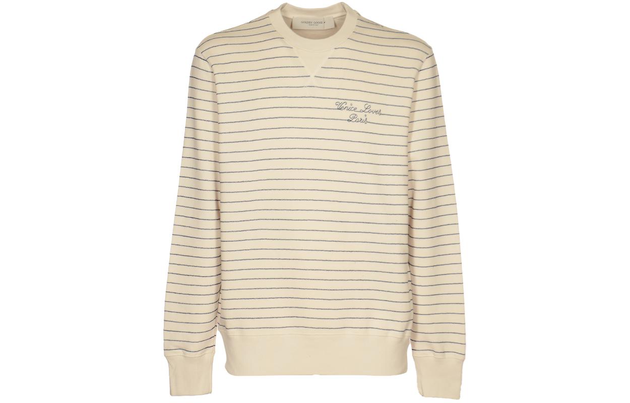 Golden Goose Beige Striped Lettering Crewneck Loose Sweatshirt GMP01223P00136011426