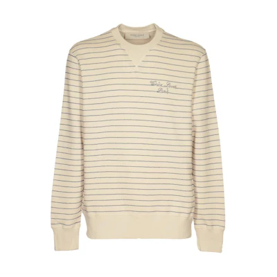 Golden Goose Beige Striped Lettering Crewneck Loose Sweatshirt GMP01223P00136011426