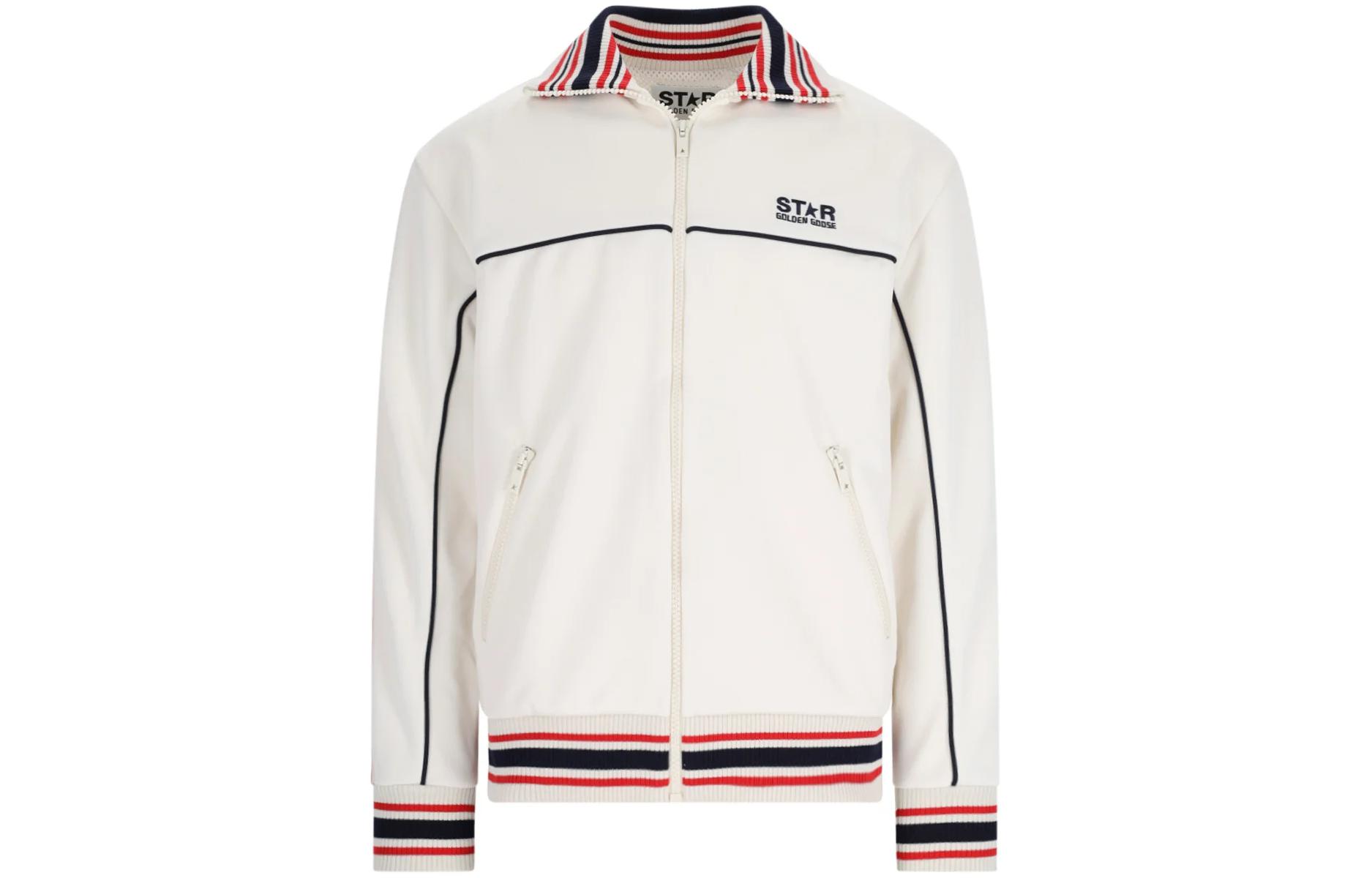 Golden Goose Beige Striped Logo Print Zip-Up Jacket GMP01795P00152411791