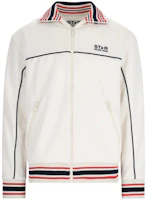 Golden Goose Beige Striped Logo Print Zip-Up Jacket GMP01795P00152411791 Golden Goose Beige Striped Logo Print Zip-Up Jacket GMP01795P00152411791