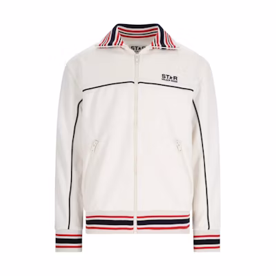 Golden Goose Beige Striped Logo Print Zip-Up Jacket GMP01795P00152411791
