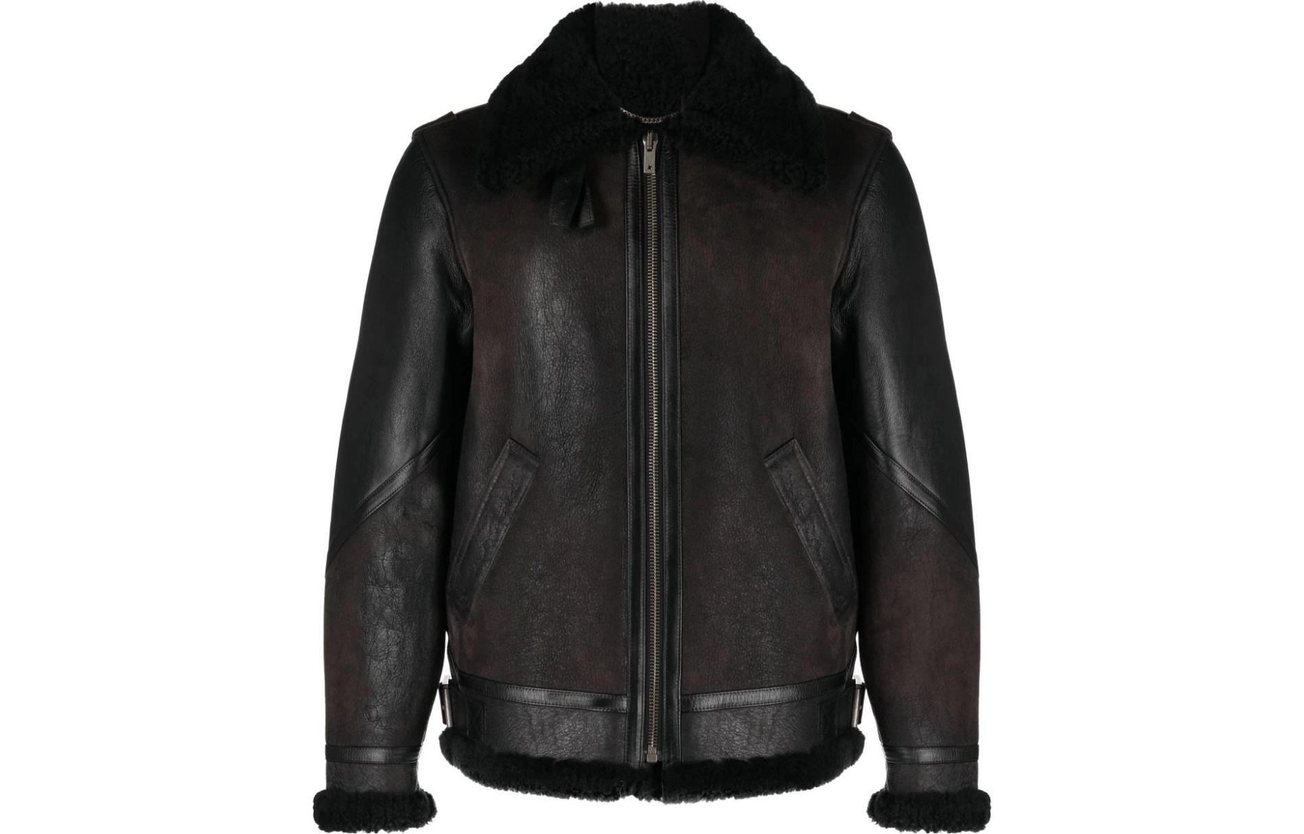 Golden Goose Black Leather Jacket with Loose Fit and Zipper Closure GMP00306P00119290100