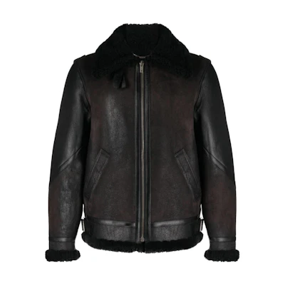 Golden Goose Black Leather Jacket with Loose Fit and Zipper Closure GMP00306P00119290100