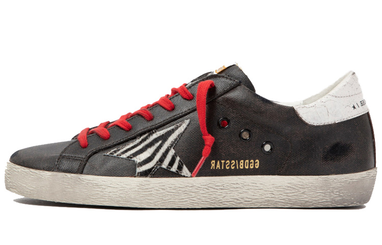 Golden Goose Black Leather Low-Top Fashion Sneakers 'Zebra Star'