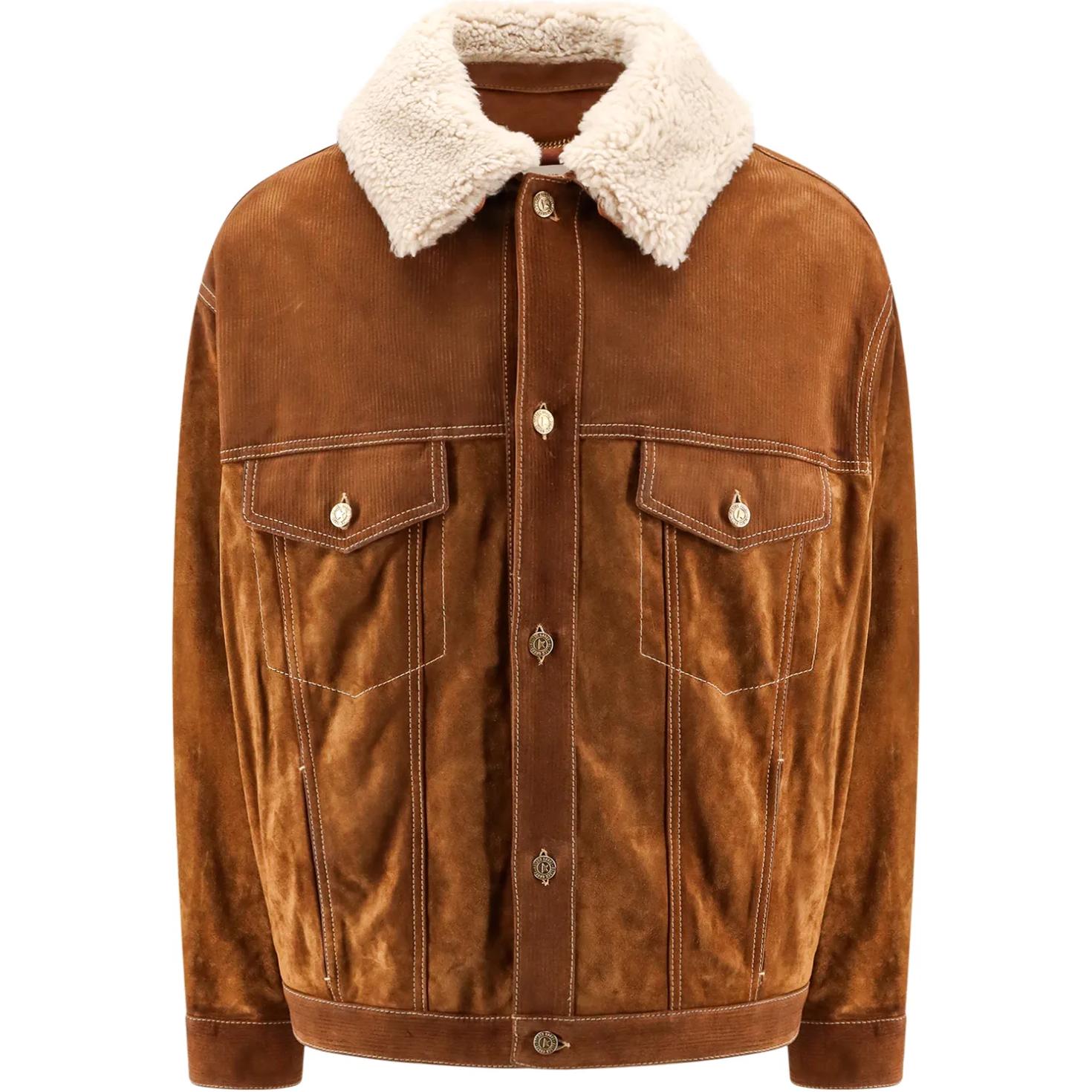 Golden Goose Detachable Fur Collar Jacket Brown Men’s Long Sleeve Outerwear GMP02039P00167155194