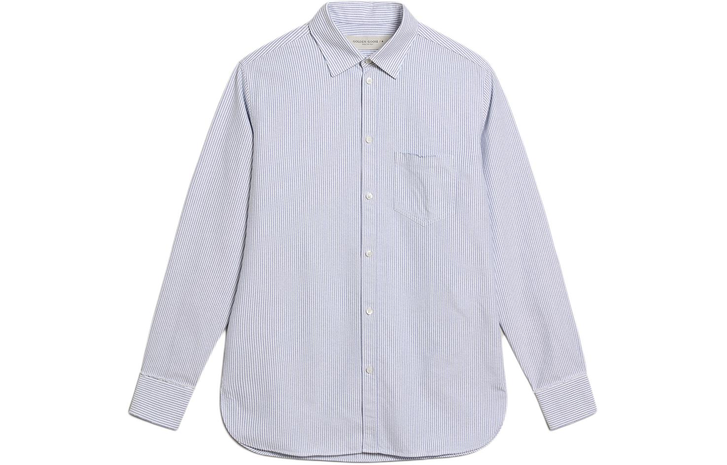 Golden Goose Embroidered Logo Striped Long Sleeve Shirt Blue GMP00246P00054880197