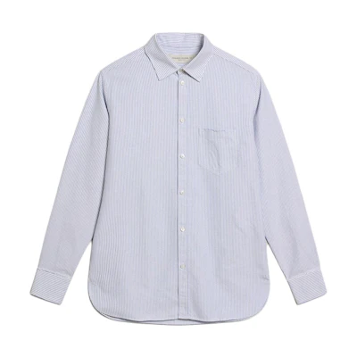 Golden Goose Embroidered Logo Striped Long Sleeve Shirt Blue GMP00246P00054880197