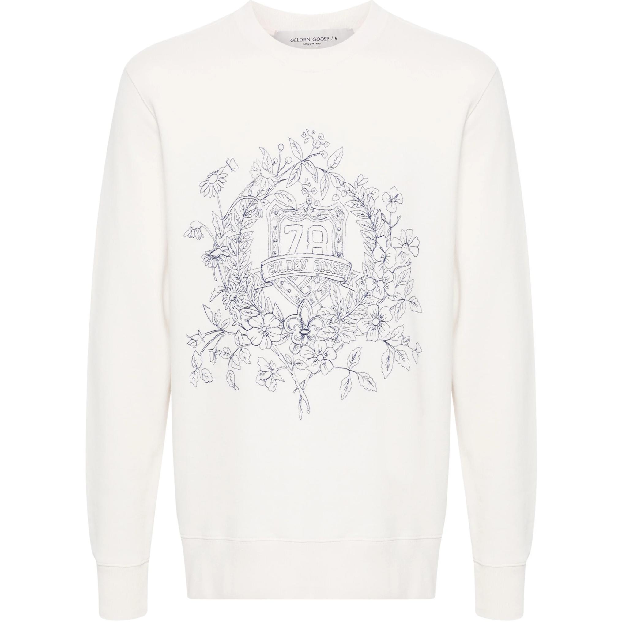 Golden Goose Floral Embroidered Loose Fit Crewneck Sweatshirt Beige Men GMP01223P00140811738
