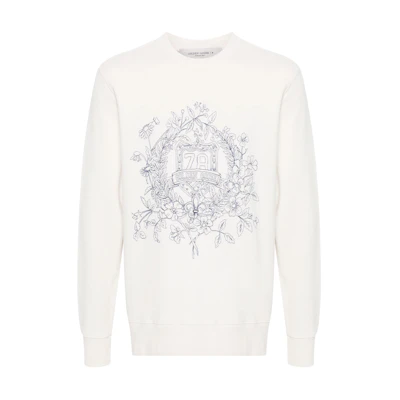 Golden Goose Floral Embroidered Loose Fit Crewneck Sweatshirt Beige Men GMP01223P00140811738