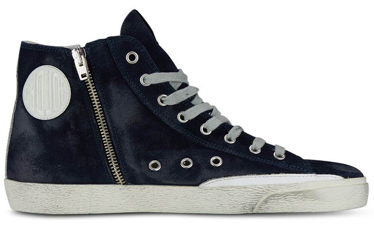 Order Golden Goose Francy ''Donkerblauw Fluwelen Hoge Sneakers Versleten Look'' GMF00113.F000322.50517