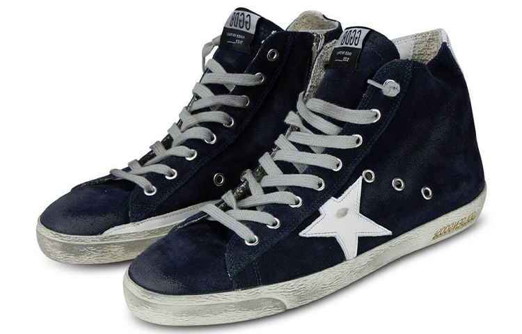 Shop Golden Goose Francy ''Donkerblauw Fluwelen Hoge Sneakers Versleten Look'' GMF00113.F000322.50517