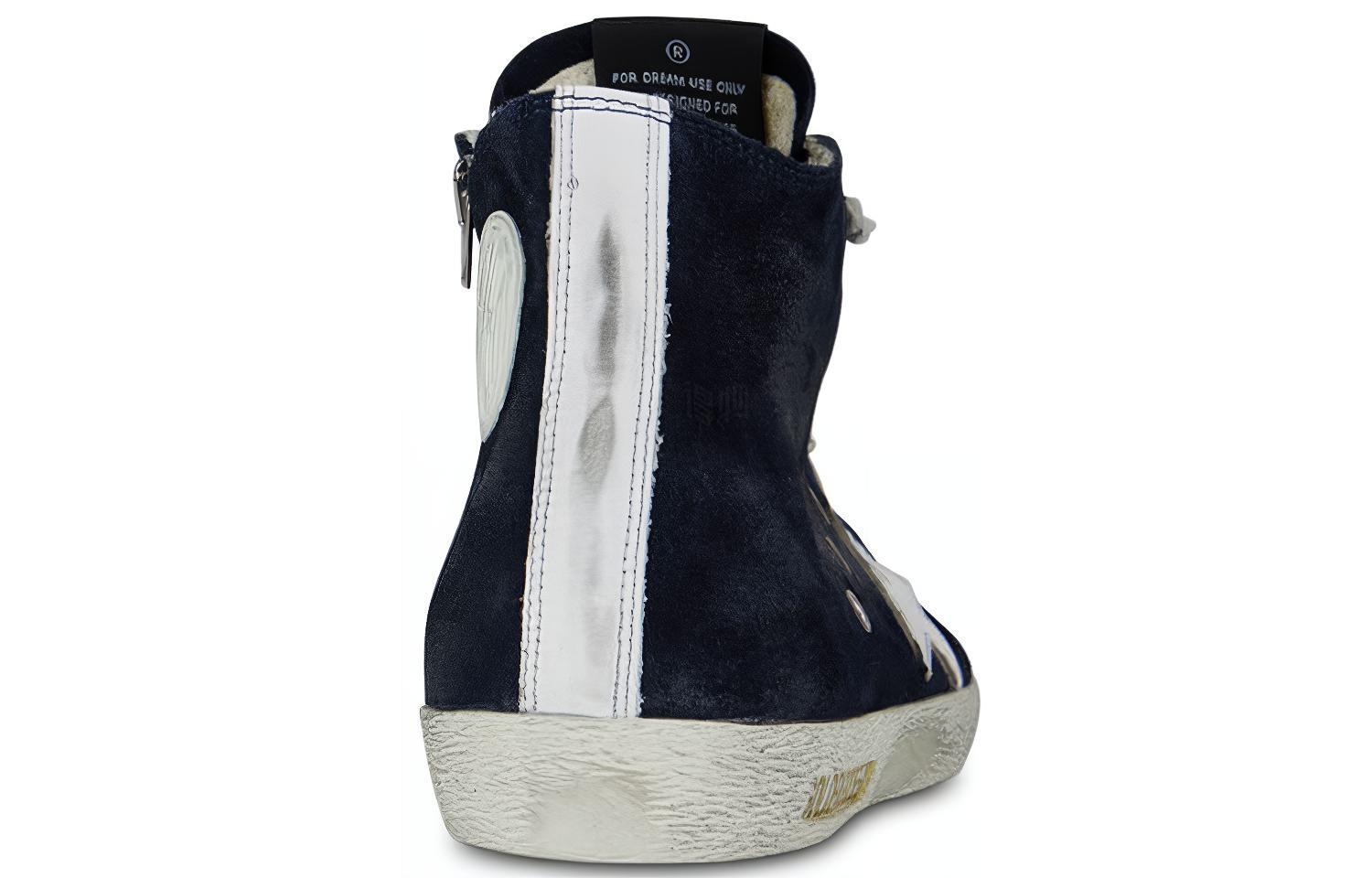 Purchase Golden Goose Francy ''Donkerblauw Fluwelen Hoge Sneakers Versleten Look'' GMF00113.F000322.50517