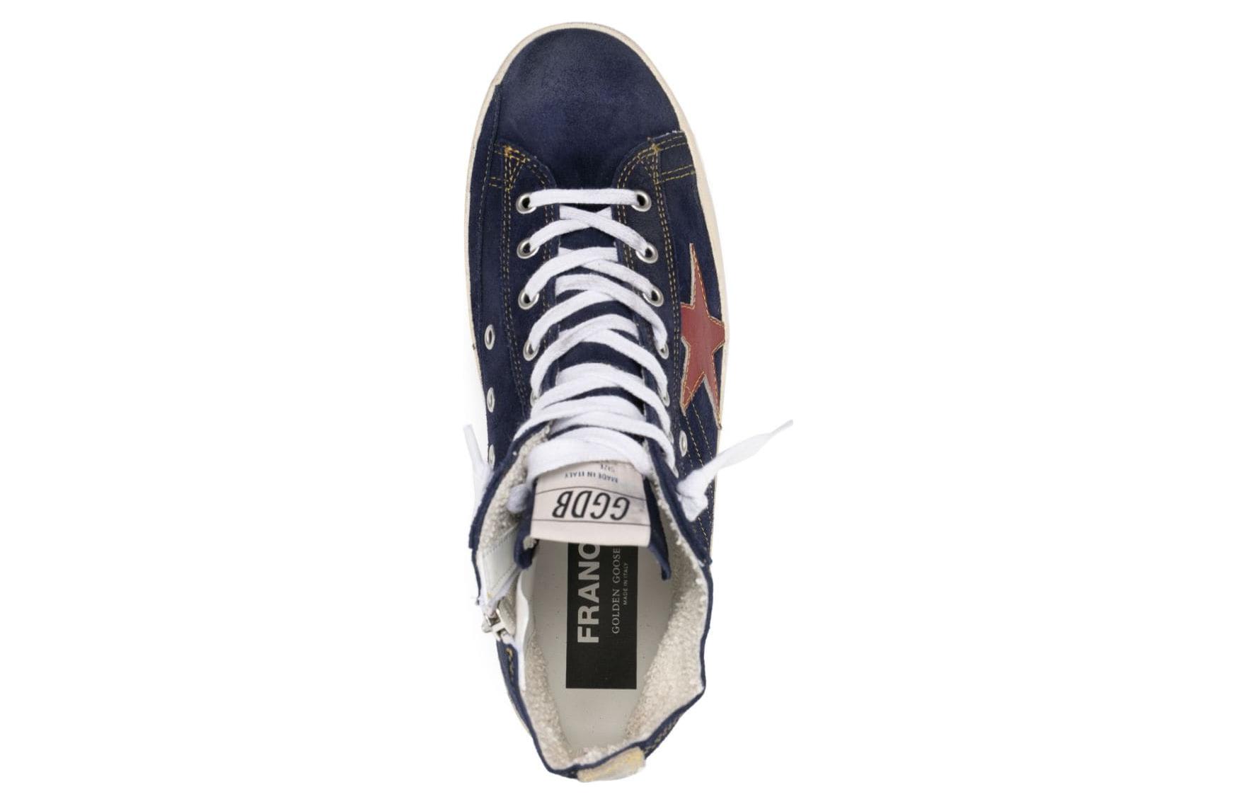 Lookbook Golden Goose Francy High Top 'Navy Distressed Star Patch' Biru Navy GMF001130.F004748.50787