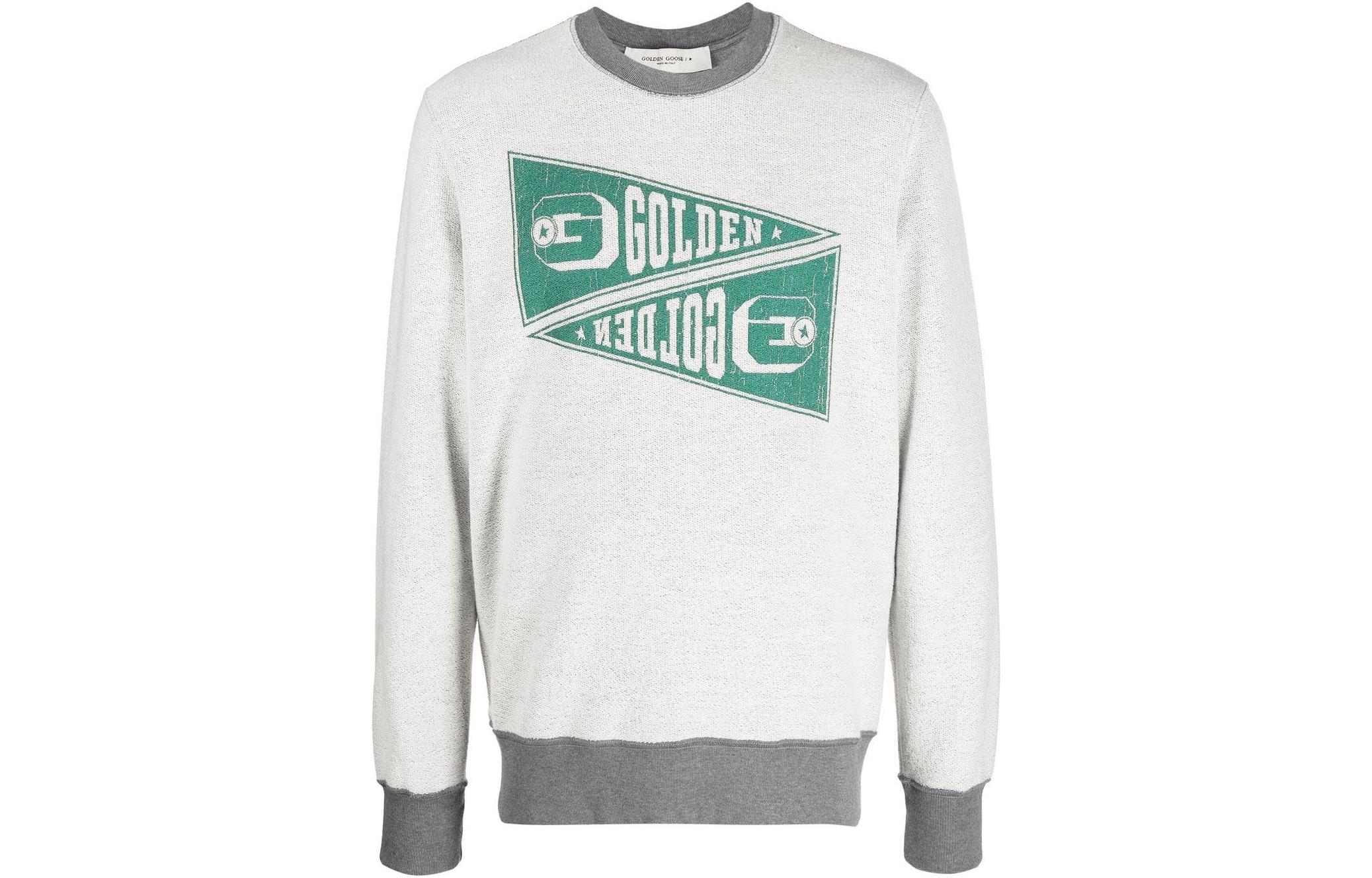 Golden Goose FW22 Colorblock Logo Print Crewneck Sweatshirt Men’s Light Grey GMP01223P00081360376