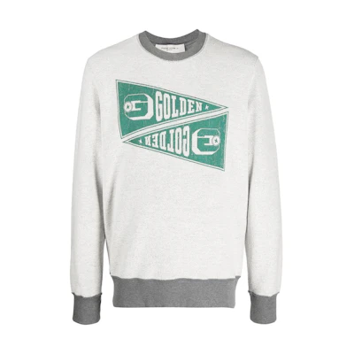 Golden Goose FW22 Colorblock Logo Print Crewneck Sweatshirt Men’s Light Grey GMP01223P00081360376