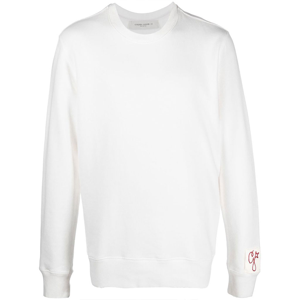 Golden Goose FW22 Embroidered Logo Ribbed Pullover Sweatshirt Bone White GMP01223P00064010363