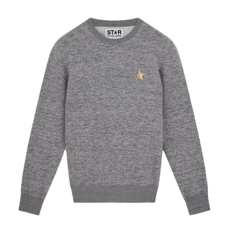 Golden Goose FW22 Graphic Print Ribbed Crewneck Pullover Sweatshirt Light Gray Men GMP01223P00052260311