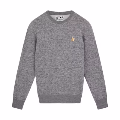Golden Goose FW22 Graphic Print Ribbed Crewneck Pullover Sweatshirt Light Gray Men GMP01223P00052260311