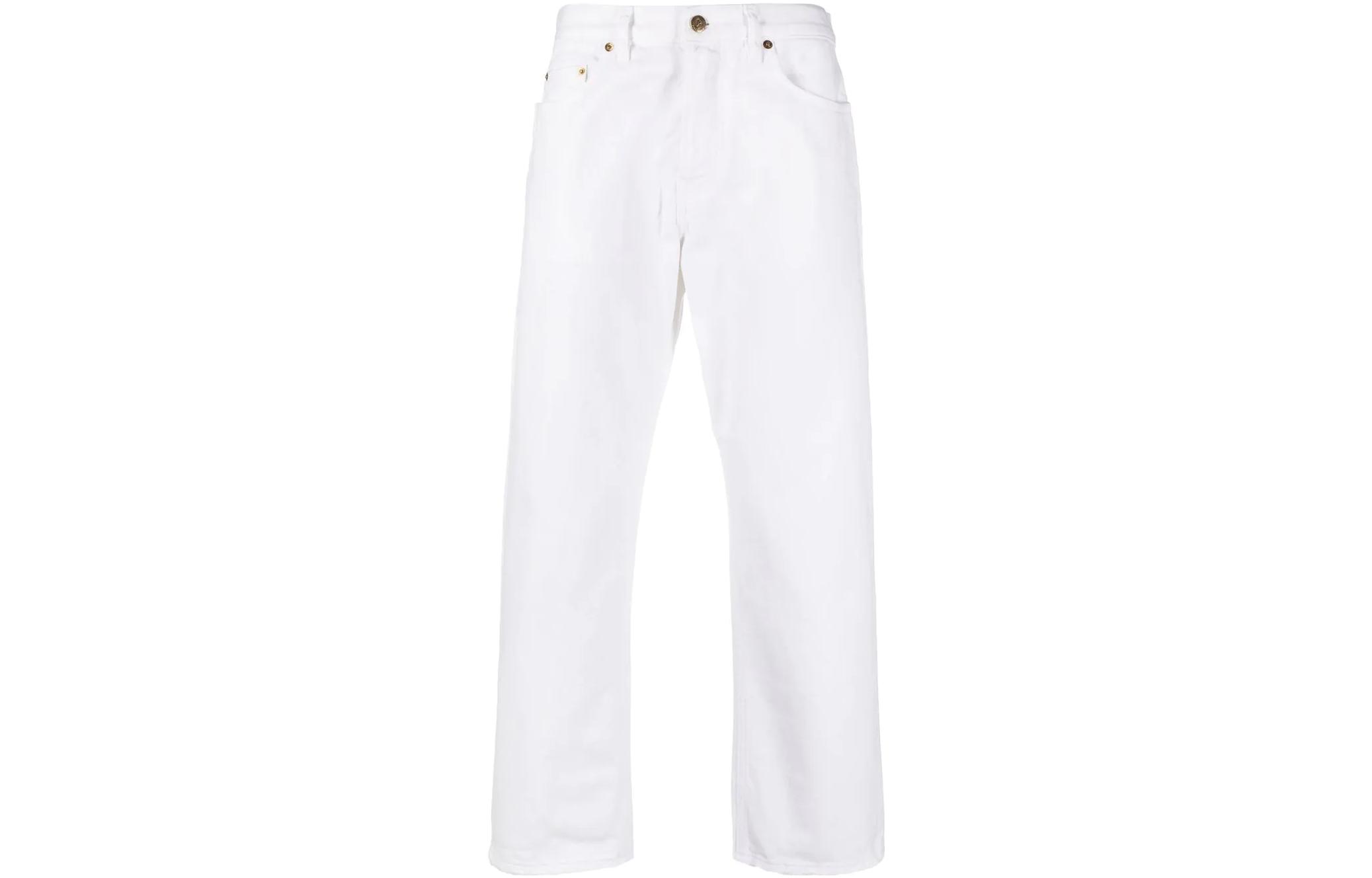 Golden Goose FW22 High-Waist Straight-Leg Distressed Jeans Off-White GMP01186P00097810190