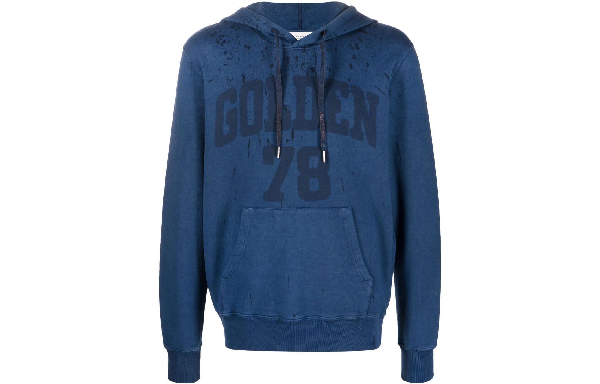 Golden Goose FW22 Logo Print Blue Hoodie Casual Long Sleeve GMP01224P00081850369