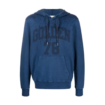 Golden Goose FW22 Logo Print Blue Hoodie Casual Long Sleeve GMP01224P00081850369