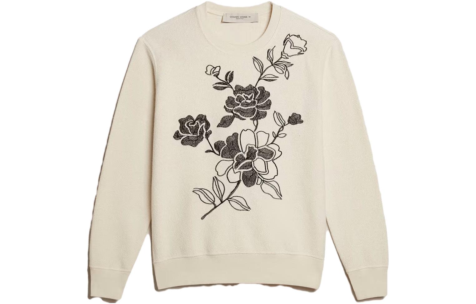 Golden Goose FW23 Embroidered Floral Cotton Crewneck Sweatshirt Off-White GMP01223P00122911639