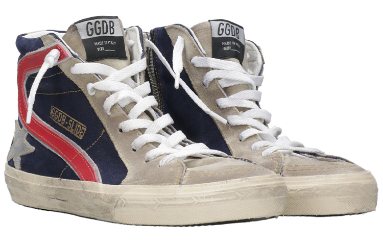 Lookbook Golden Goose 皮革 系帶 高筒 時尚板鞋 男款 灰藍紅