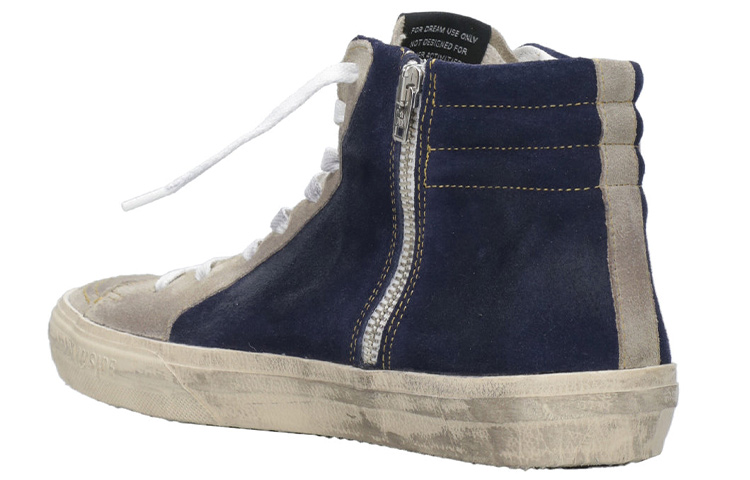 Shop Golden Goose 皮革 系帶 高筒 時尚板鞋 男款 灰藍紅