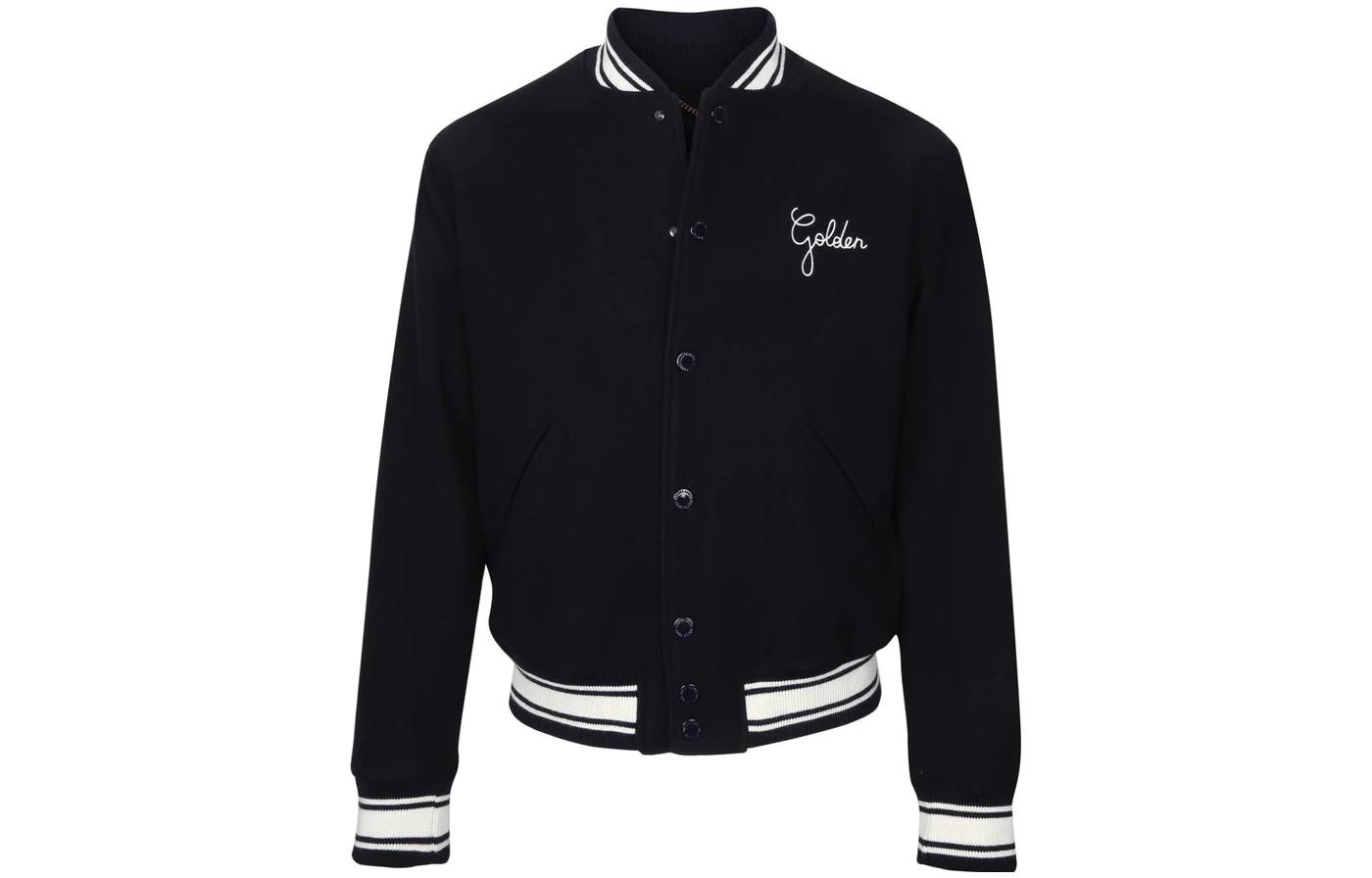 Golden Goose Letter Print Black Stand Collar Jacket for Men DE20006947