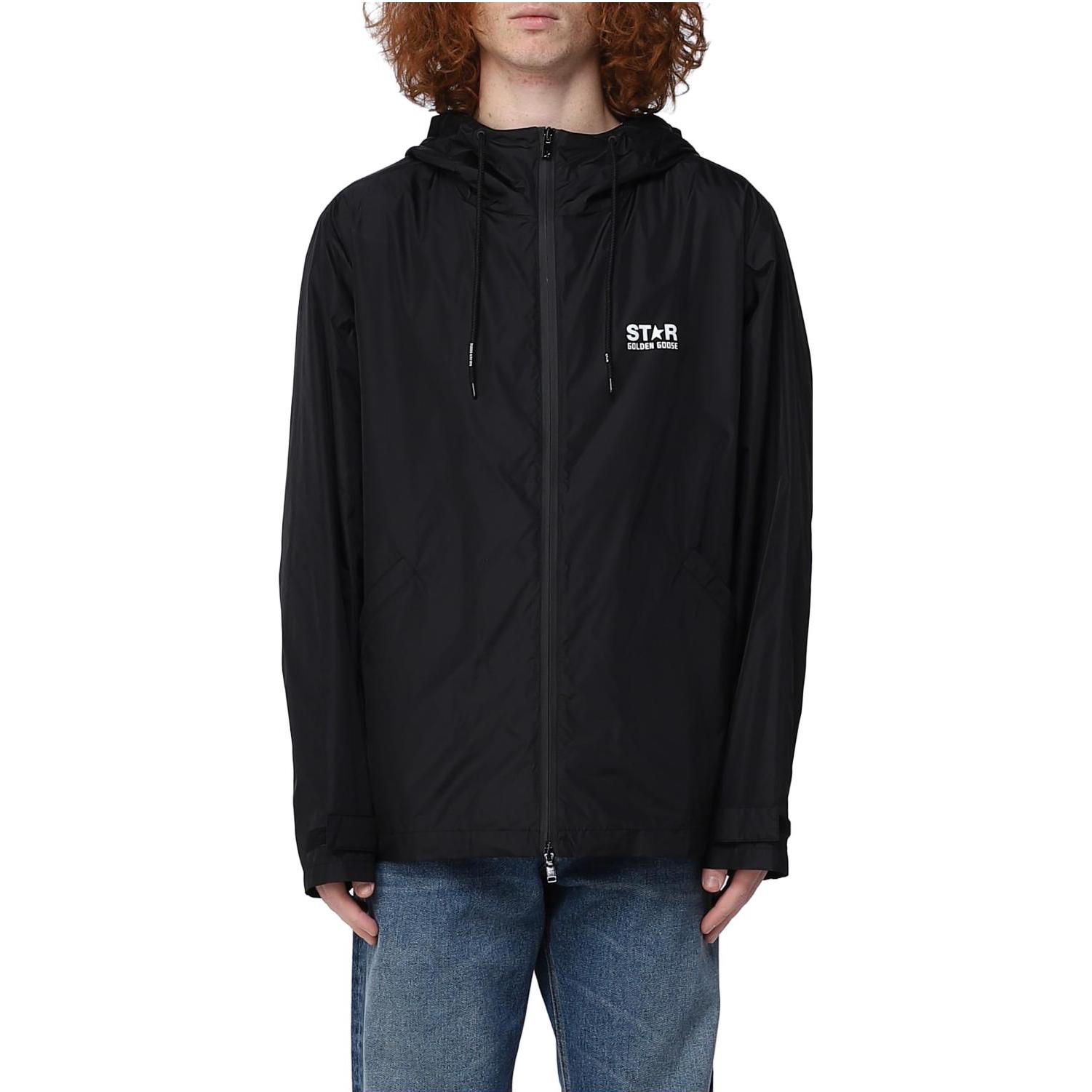 Shop Golden Goose 星星印花防風外套 黑色 男裝外套 GMP01032P00059680203