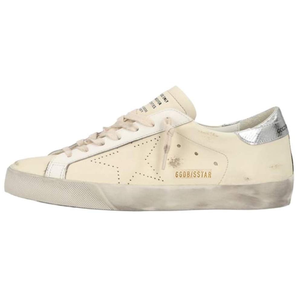 Golden Goose Low-Top Leather Sneakers in Cream and Silver. GMF00105.F005350.15260