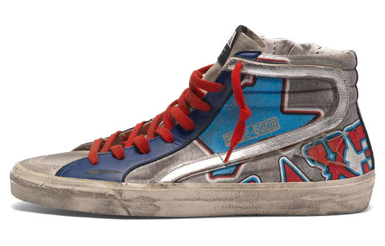 Golden Goose Mid Star 'Red Blue Grey Patchwork' G36MS595.B18