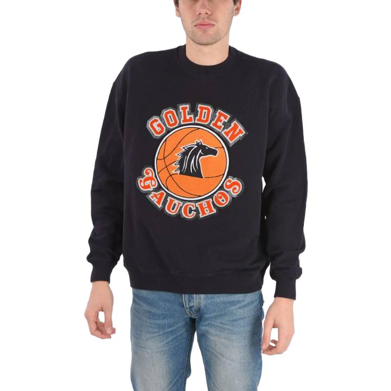 Shop 金鹅深蓝色印花圆领套头卫衣 GMP00468P00029750563