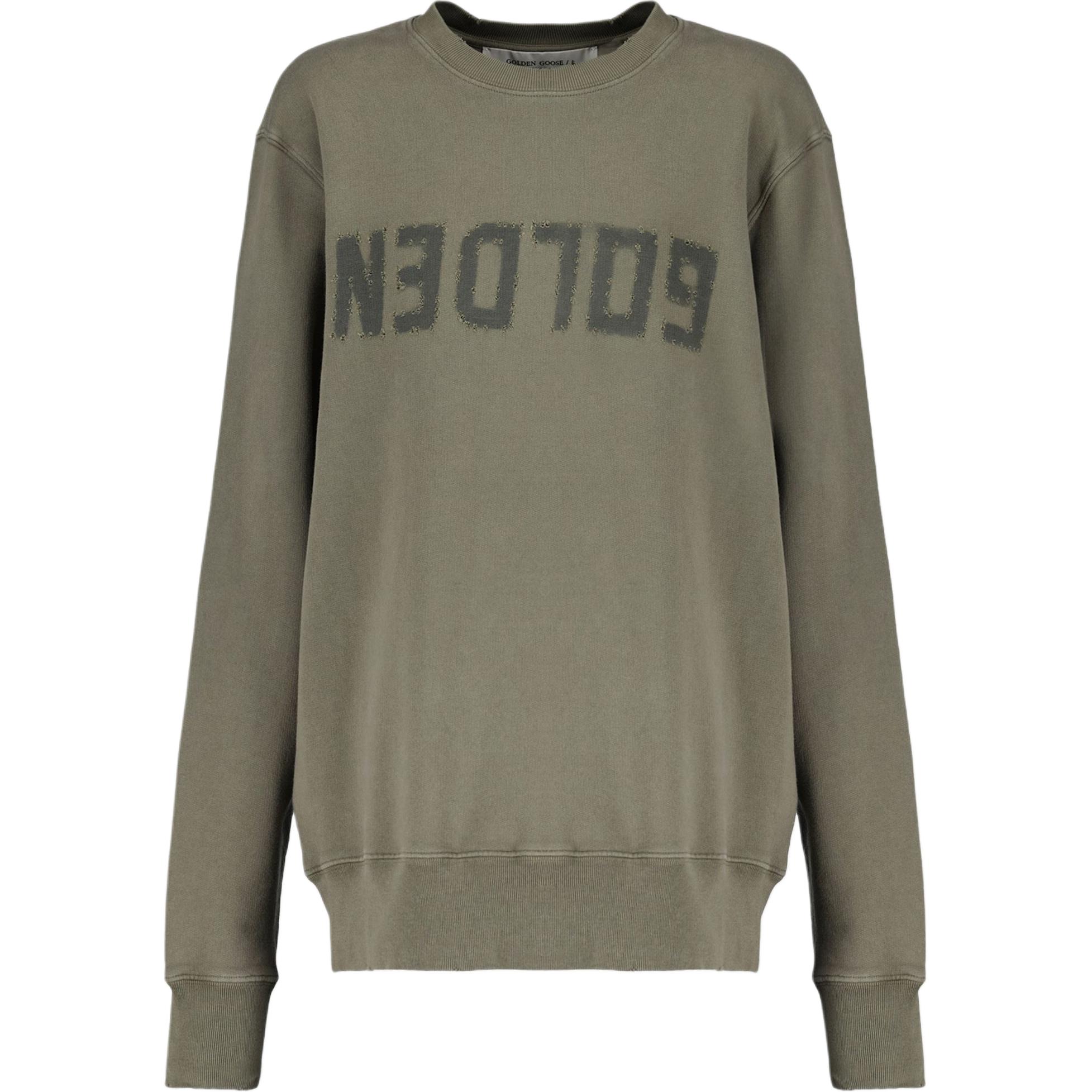 Golden Goose Olive Green Letter Print Crewneck Sweatshirt Long Sleeve GMP01223P00064235479