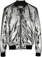 Golden Goose Silver Sequin Zip Jacket Long Sleeve Outerwear G36MP514A1A1 Golden Goose Silver Sequin Zip Jacket Long Sleeve Outerwear G36MP514A1A1