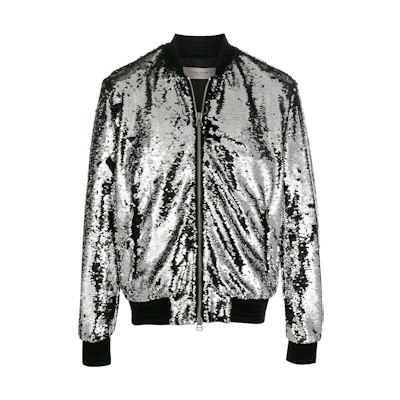 Golden Goose Silver Sequin Zip Jacket Long Sleeve Outerwear G36MP514A1A1