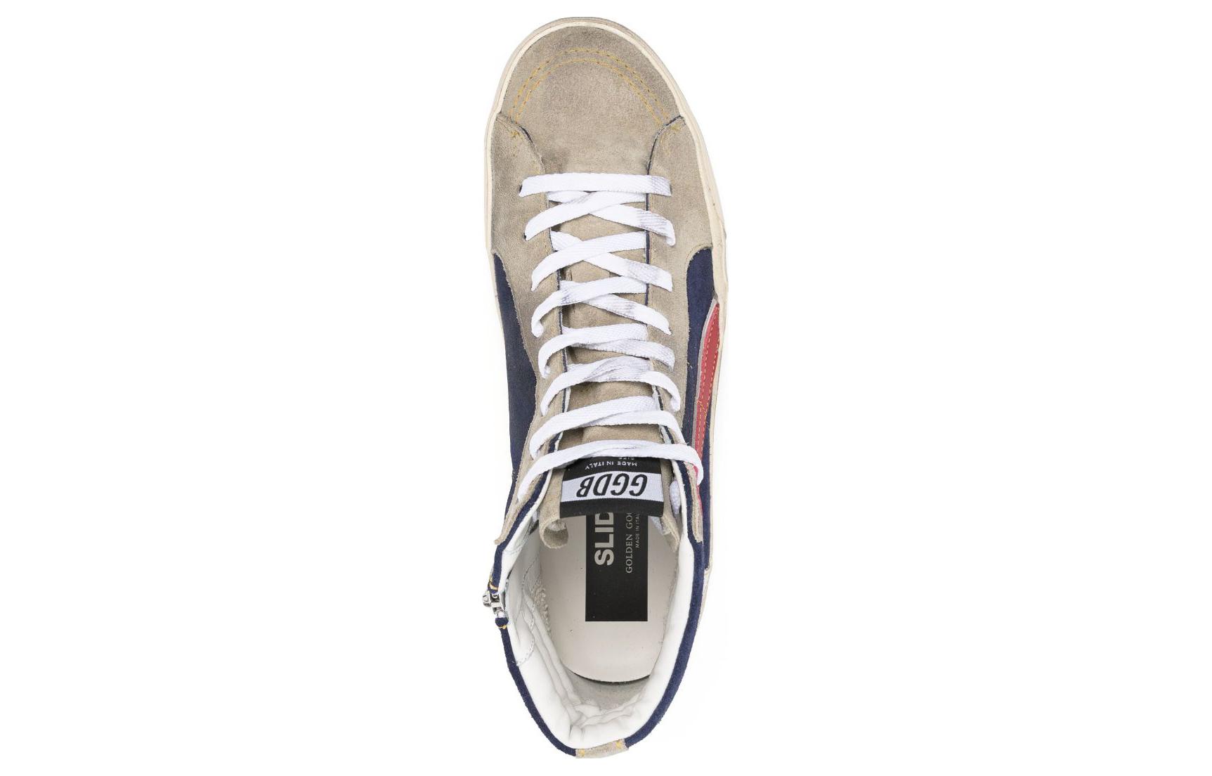 Shop 골든구스 베이지 블루 하이탑 슬라이드 GMF00115.F004146.50753