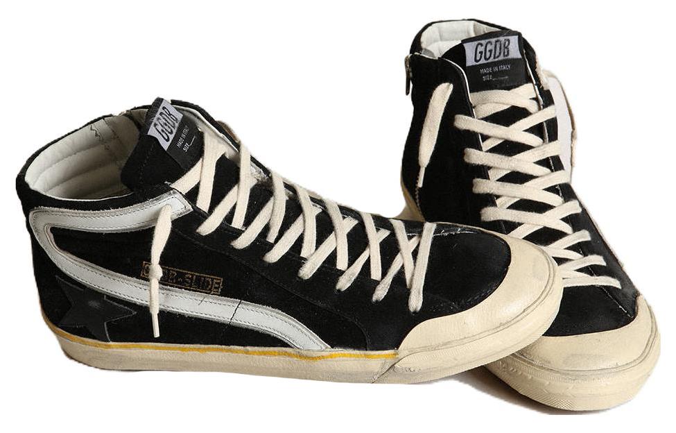 Lookbook ゴールデングース スライド 'ブラックレザーハイトップ' GMF00211.F003378.90178 GMF00211.F003378.90178