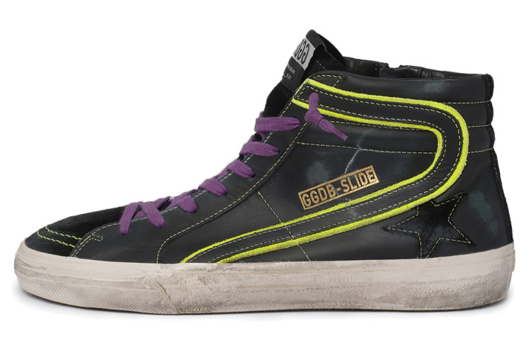 Golden Goose Slide 'Black Yellow Distressed' GMF00115.F000596.90191
