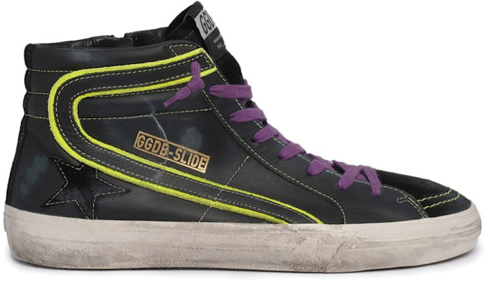 Golden Goose Slide 皮革 復古款 耐磨防滑 高筒休閒帆布鞋 黑黃色 Order Golden Goose Slide 皮革 復古款 耐磨防滑 高筒休閒帆布鞋 黑黃色