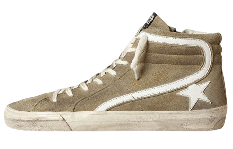 Buy Golden Goose Slide 絨面皮革繫帶時尚板鞋 軍綠色