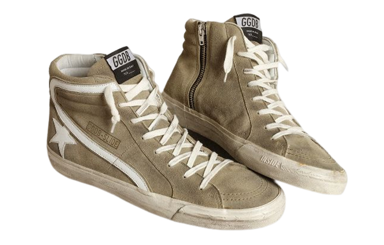 Lookbook Golden Goose Slide 絨面皮革繫帶時尚板鞋 軍綠色