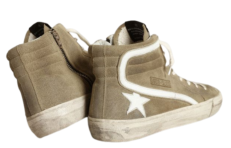 Shop Golden Goose Slide 絨面皮革繫帶時尚板鞋 軍綠色