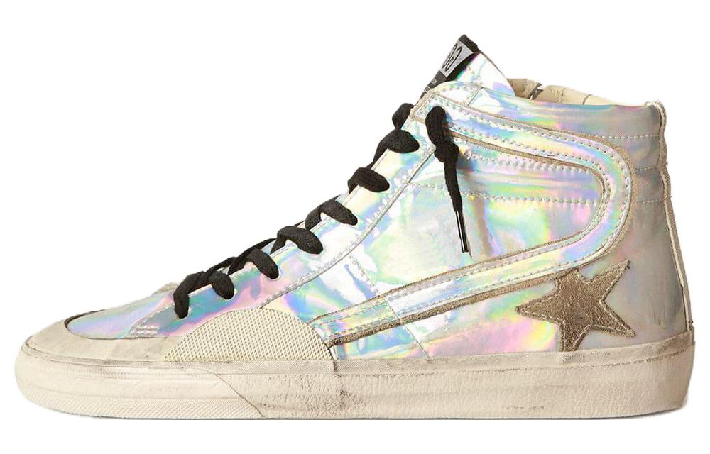 Buy Golden Goose Slide 圓頭繫帶 中筒 板鞋 男款 銀色