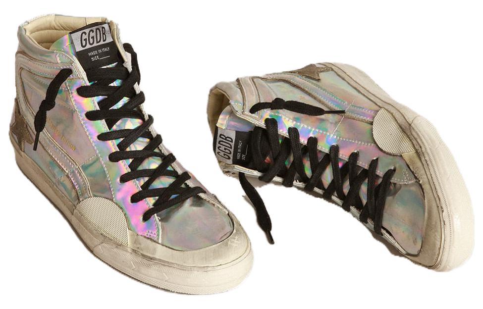 Lookbook Golden Goose Slide 圓頭繫帶 中筒 板鞋 男款 銀色