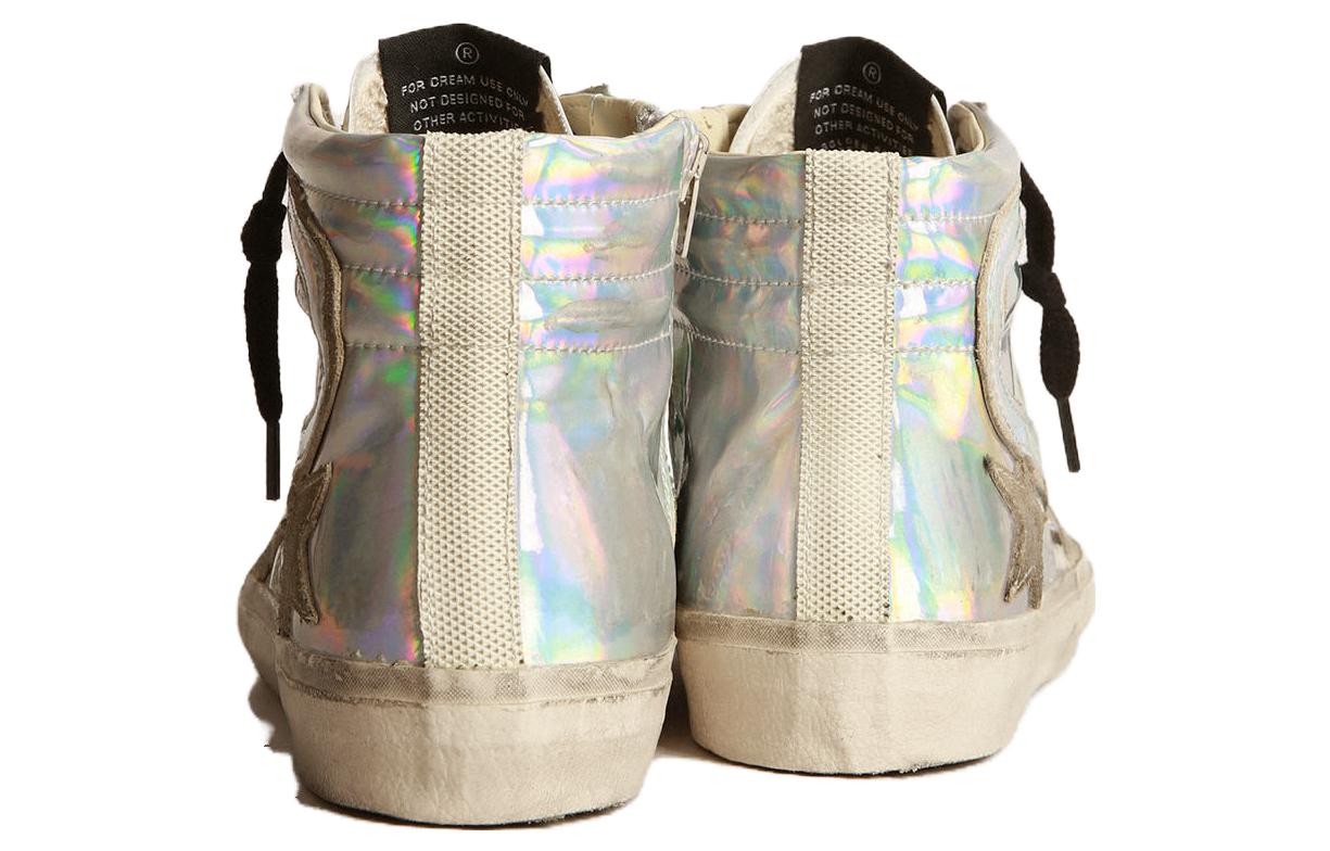 Shop Golden Goose Slide 圓頭繫帶 中筒 板鞋 男款 銀色