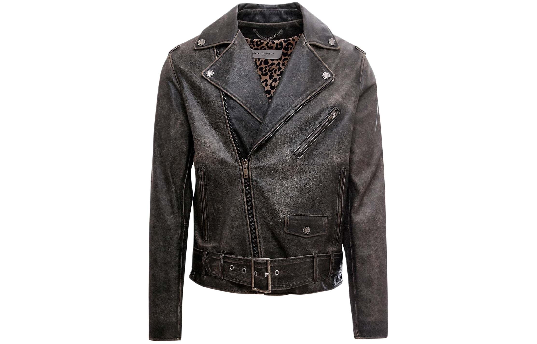 Golden Goose Slim-Fit Black Biker Jacket with Zipper and Solid Color Design GMP000297P00064790100