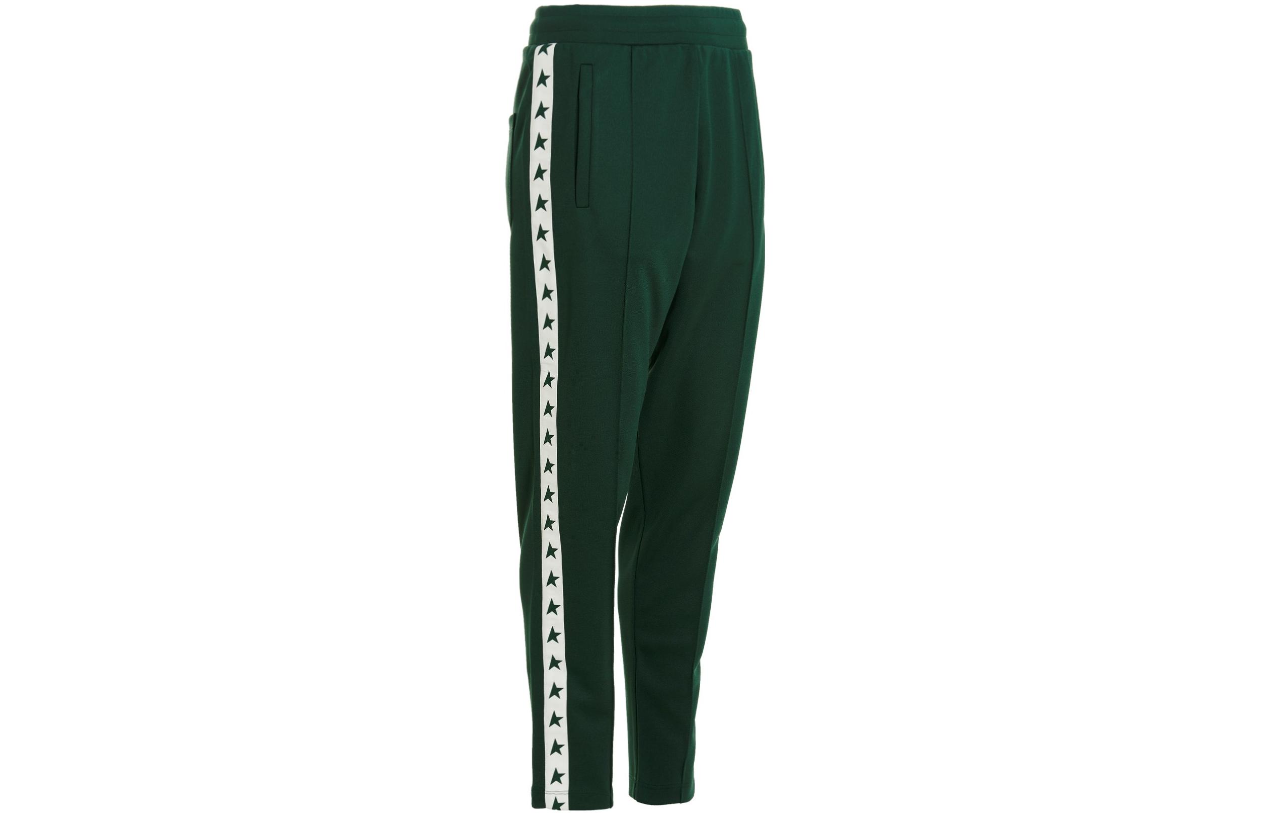 Shop Golden Goose SS22 星星印花飾邊運動長褲 綠色 GMP00877P00052135825