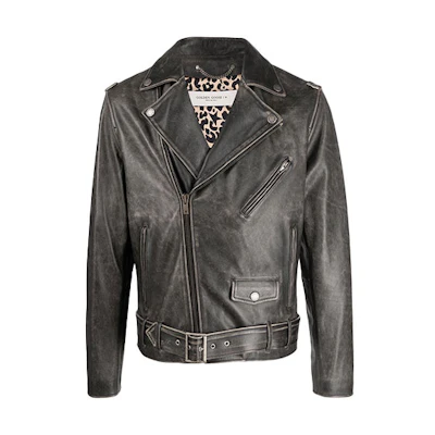 Golden Goose SS22 Black Leather Jacket with Zipper Pocket. GMP00297P00064790100
